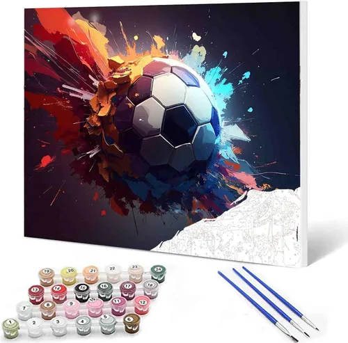 Miniatura 37 de Aihonmin Pintura por números, tema de baloncesto, kit de pintura al óleo para niños y adultos, pintura de dibujo de 16 x 20 pulgadas, pigmento Bola