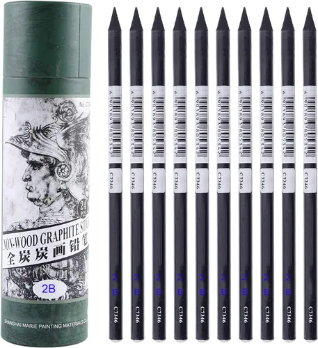 Palitos de carbón para artistas, 24 unidades, profesional, manga, bocetos, dibujo, lápiz de carbón, negro/lápiz de dibujo, sin madera (núcleo de