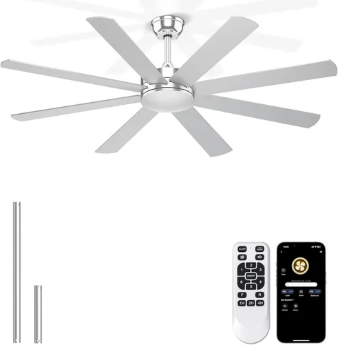 Miniatura 19 de Ventiladores de techo de 60 pulgadas con luces – Moderno ventilador de techo negro con control remoto/aplicación, regulable, silencioso ventilador