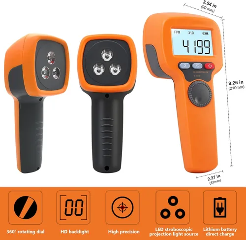 Miniatura 5 de Estroboscopio LED digital que mide 60-49999 RPM/Hz, tacómetro sin contacto con estroboscopio preciso 0.001% Analizador de velocidad del motor