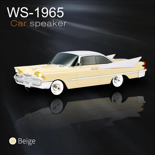 Miniatura 8 de WSTER WS-1965 Replica altavoz Bluetooth – Diseño retro de cohete coche, sonido HD, TWS, luces LED de fiesta, radio FM, reproducción USB/TF, Beige