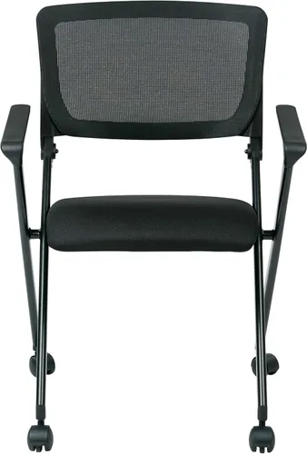 Miniatura 7 de Office Star FC Series - Juego de 2 sillas plegables con malla transpirable y asiento de tela acolchado, color negro icono con marco negro