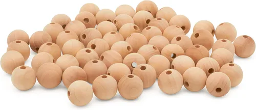 Miniatura 12 de Perlas de madera grandes para manualidades - Paquete de 12 perlas de 32 mm con agujero de 1-1/4 x 3/8 pulgadas, perlas de madera grandes con Paquete