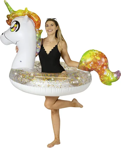 Miniatura 7 de PoolCandy Paquete inflable de fiesta de animales con purpurina – Combo de un hermoso animal con purpurina más un flotador de bebida animal
