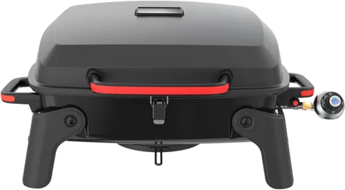 Megamaster Parrilla de gas portátil de 1 quemador con tapa de bloqueo, quemador de acero inoxidable de 11,000 BTU, patas plegables, pequeña parrilla