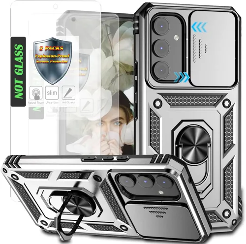 Miniatura 32 de Funda para Galaxy A26 con cubierta para lente de cámara, protector de pantalla HD, protección contra caídas de grado militar, soporte de anillo