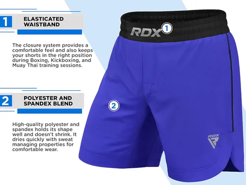 Miniatura 7 de RDX Pantalones cortos de MMA para entrenamiento y kickboxing Pantalones cortos de lucha para artes marciales, pelea de jaulas, Muay Thai, BJJ