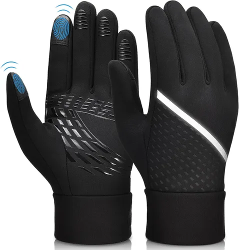 OOPOR Winter Warm Running Sports Gloves - Cold Weather Ski Outdoor Thermal Bike Black Mittens for Man Woman
