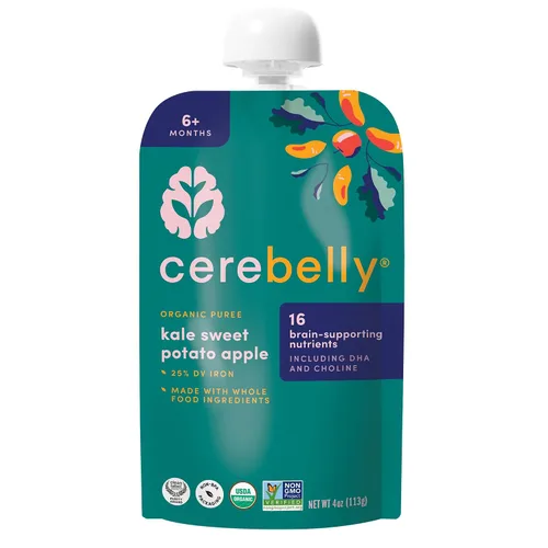 Miniatura 25 de Cerebelly Bolsas de comida orgánica para bebés, purés de remolacha zanahoria y arándanos, 16 nutrientes, sin azúcar añadido, fibra y sin OMG, 4