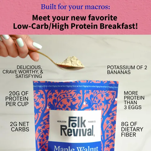 Miniatura 5 de Folk Revival Maple Walnut Keto Instant 'Oatmeal' - 0.71 oz de proteína, 0.71 oz de carbohidratos netos, alto en fibra, sin OMG, sin gluten, hecho
