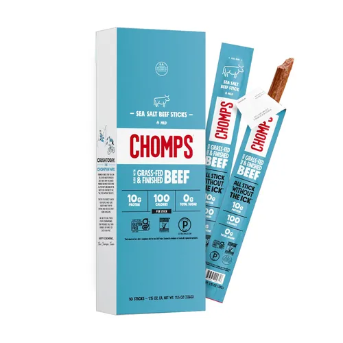 Bocadillos Chomps, palillos de cecina, sin gluten, sin OMG, 100 calorías, para dietas paleo y keto, aprobados para dieta de 30 días, paquete de 10