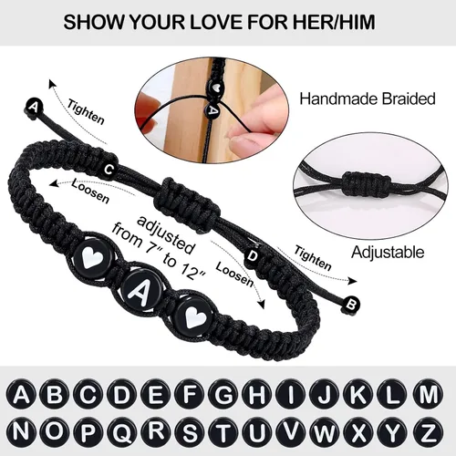 Miniatura 6 de Pulseras a juego para parejas, regalos para él, su novio, pulseras con iniciales para hombres, mujeres y adolescentes, regalo de aniversario