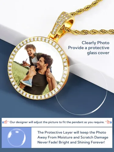 Miniatura 3 de YIMERAIRE Collar personalizado con imagen chapado en oro de 18 quilates, negrooroplata, cadena circular personalizada con dije de placa de perro CZ