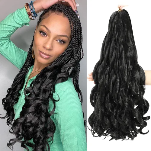 Miniatura 55 de Cabello Rizado Francés para Trenzar de 18 Pulgadas, 8 Paquetes Color Borgoña - Cabello para Trenzar Pre-Estirado con Rebote - Extensiones de Cabello
