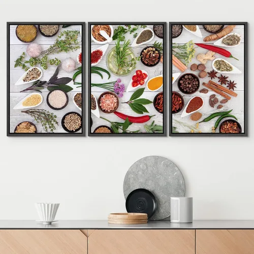 Miniatura 2 de wall26 Lienzo enmarcado para pared, juego de arte de hierbas, verduras y condimentos en madera, alimentos, fotografía cultural, realismo, paisaje