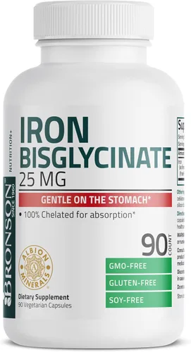 Miniatura 5 de Bronson Bisglicinato de Hierro 25 mg Suave para el Estómago, Apoya la Energía y la Producción Saludable de Glóbulos Rojos - Fórmula sin