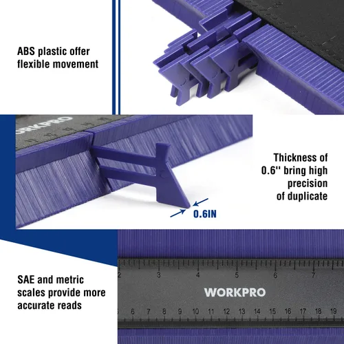 Miniatura 3 de WORKPRO Kit combinado de herramientas de medición de ángulo de 10 "y 6 lados, duplicador de medidor de contorno de forma plástica, regla de medición