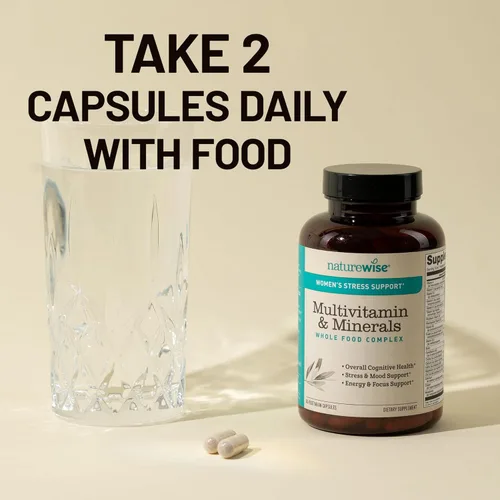 Miniatura 10 de NatureWise Multivitamínico para mujeres + apoyo al estrés con alimentos integrales orgánicos y minerales naturales, complejo B + vitamina C+D3 K2