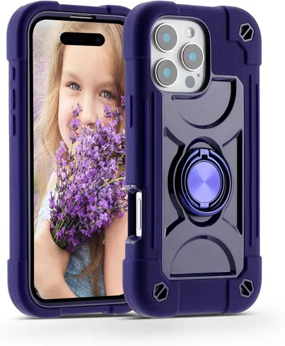 Miniatura 13 de MARKILL Funda compatible con iPhone 15 de 6.1 pulgadas con soporte integrado, [grado militar resistente de cuerpo completo] protección contra Rosa