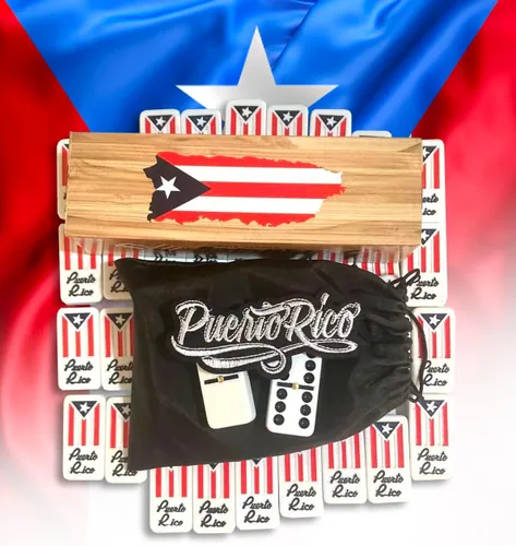 Juego de dominó de Puerto Rico para adultos, grande, sin caja, juego de bolsa de dominó de viaje, con bandera puertorriqueña, doble y seis