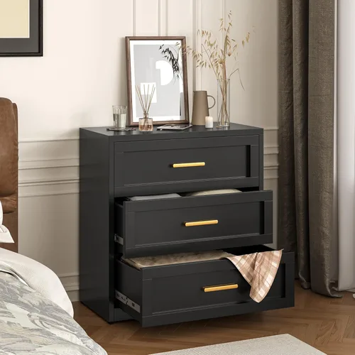 Miniatura 6 de LCAOPC Cómoda metálica negra de 3 cajones para dormitorio, cómoda ancha para armario, cómoda de metal, cómoda y cómoda para sala de estar, pasillo