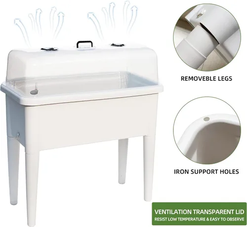 Miniatura 4 de Dexceder Cama de jardín elevada de 13.2 galones con riego automático, tapa transparente con ventilación, invernadero, caja de plantación para Blanco