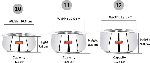 Miniatura 5 de Sumeet Juego de 3 recipientes de acero inoxidable con forma de vientre, apto para inducción y estufa de gas, juego de utensilios de cocina