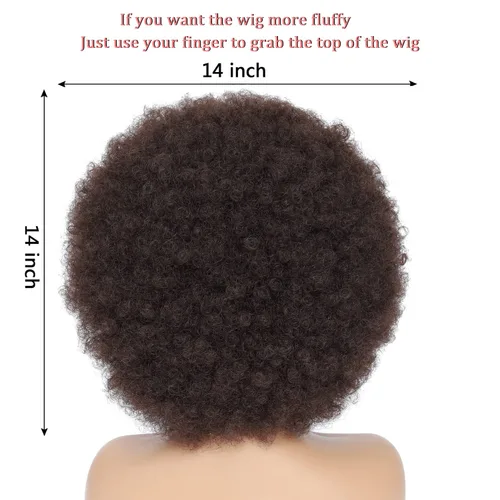 Miniatura 5 de Peluca rizada afro de los años 70 para mujer, marrón oscuro, fibras sintéticas, suave, flexible, sin desprendimiento, correas ajustables Marrón/Negro