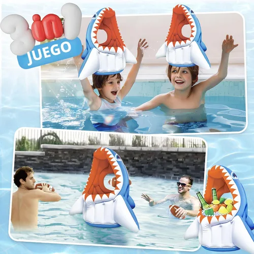 Miniatura 2 de iPlay, iLearn Juguete inflable 3 en 1 de piscina de tiburón para niños, juego de piscina inflable de baloncesto y fútbol, juego de lanzamiento