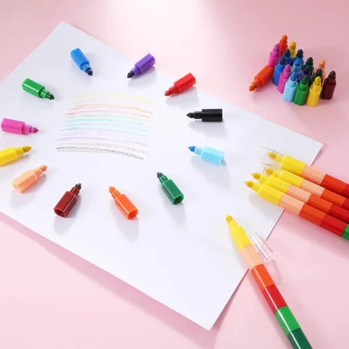 Miniatura 3 de Crayones apilables apilables para construir lápices coloridos para suministros de oficina escolar, 12 colores (12 piezas)