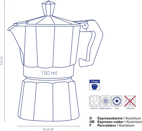 Miniatura 3 de Kela "Italia Espresso Maker, Aluminio, Plata, 5.1 fl oz