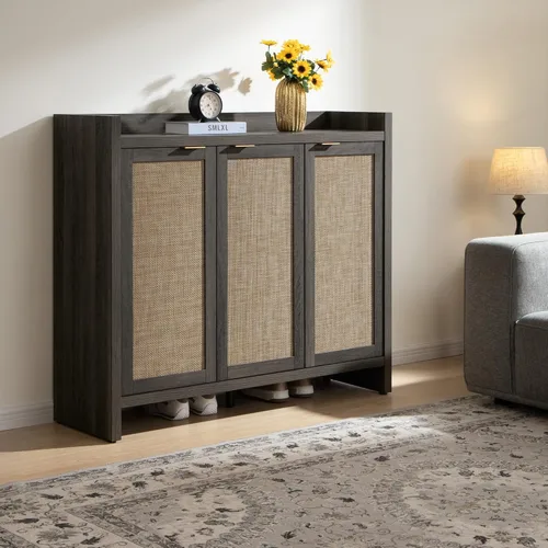 Miniatura 8 de SICOTAS Zapatero de almacenamiento de 30 pares, gabinete de ratán para entrada, gabinete grande de 6 niveles de 41" de altura, gabinete
