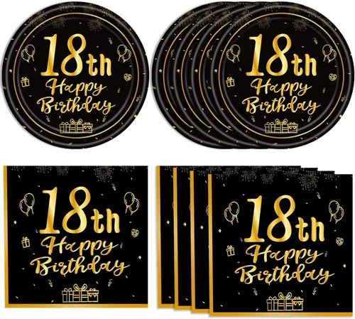 Miniatura 12 de Juego de 40 platos y servilletas desechables para fiesta de cumpleaños de 30 años para ella, vintage, negro y dorado, 1996, 30 años, juego