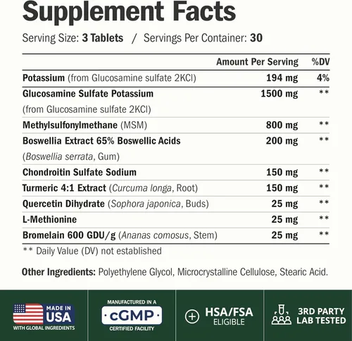 Miniatura 2 de Glucosamina Condroitina MSM - Suplemento de apoyo articular para mujeres y hombres con sulfato de glucosamina 1500 mg, condroitina y MSM