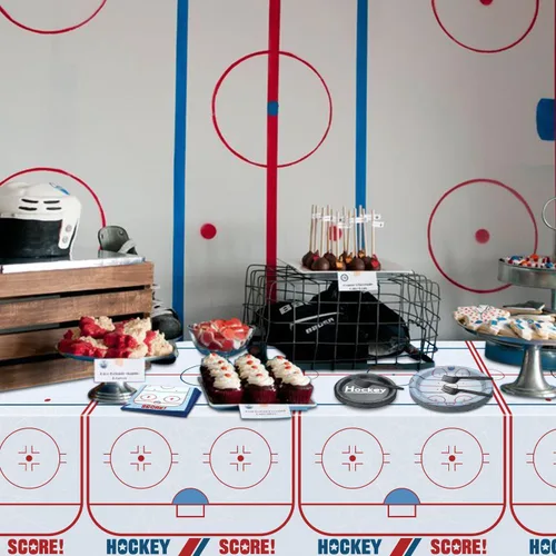 Miniatura 5 de Decoraciones de cumpleaños de hockey – Paquete de 162 piezas de vajilla de hockey sobre hielo, platos temáticos de hockey desechables, servilletas