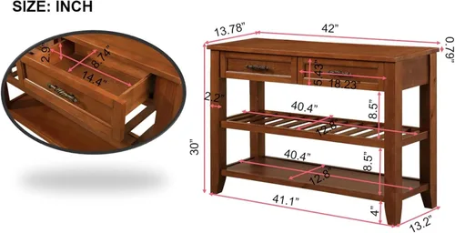 Miniatura 2 de LKTART Mesa consola de madera maciza con cajones de almacenamiento y estantes, mesas de sofá, mesa de entrada para sala de estar, detrás del sofá