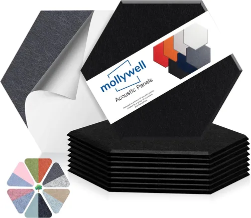 Miniatura 15 de Mollywell Paneles acústicos hexagonales, de alta densidad, insonorizantes, azulejos de fieltro decorativos para reducción de ruido para techos