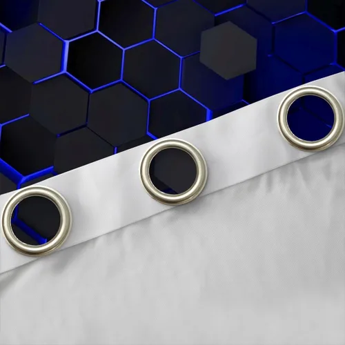 Miniatura 5 de Manfei Cortinas opacas negras de panal de abeja con luces de neón azul real, tratamientos de ventana con estampado geométrico hexagonal, decoración