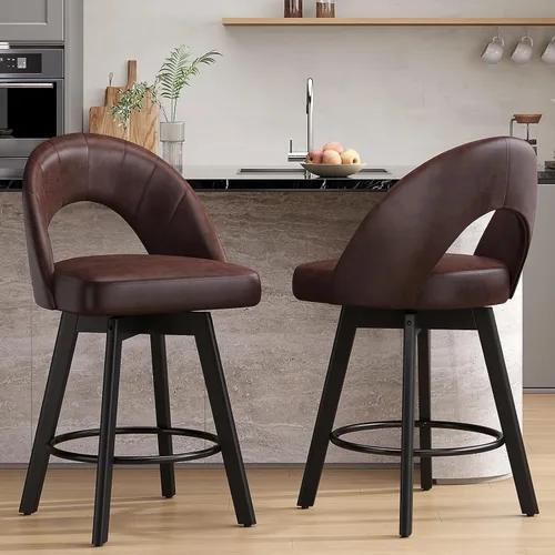 Miniatura 16 de YaFiti Taburetes de bar de altura de mostrador de 24 pulgadas, taburetes de bar giratorios ergonómicos con respaldo curvado con asiento de piel