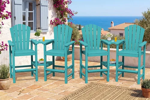 Miniatura 20 de KINGYES Aruba - Juego de 4 sillas Adirondack altas de HDPE con bandejas de conexión dobles, silla Adirondack de altura de barra en relieve para 2