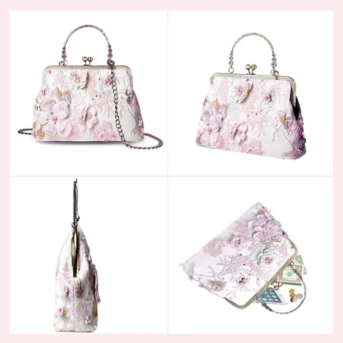 Miniatura 91 de Bolso floral con asa superior, bolso de noche Kiss Lock para mujer, bolso vintage