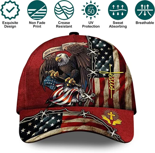 Miniatura 2 de CleveFit 3D Printed, One Nation Under God Baseball Cap, American Eagle Hat for USA Patriots, Unique Design Hat