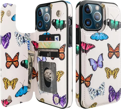 Miniatura 39 de HAOPINSH para iPhone 13 Estuche tipo cartera con tarjetero, patrón de leopardo blanco y guepardo, funda con tapa trasera para mujer y niña, ranuras