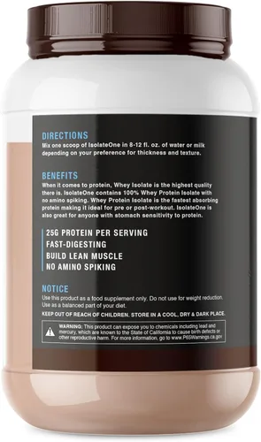 Miniatura 2 de NutraOne Proteína aislada de suero en polvo IsolateOne - Polvo aislado de suero 100% puro (chocolate Gourmet, 2 libras)