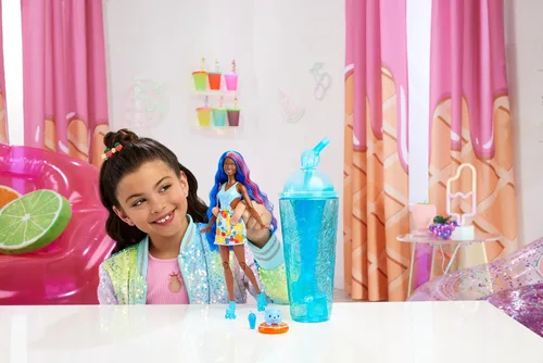 Miniatura 2 de Barbie Muñeca Pop Reveal y accesorios, aroma a ponche de fruta con cabello azul, 8 sorpresas incluyen slime, cambio de color y cachorro