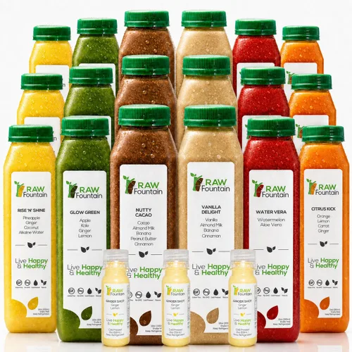 Raw Fountain, limpieza de jugo de proteína de 3 días, limpieza desintoxicante cruda totalmente natural, frutas prensadas en frío, verduras, sabor