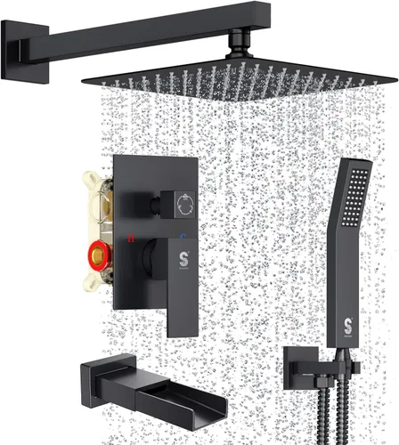 Miniatura 13 de SR SUN RISE Juego de grifo de ducha para bañera montado en la pared de 8 pulgadas, sistema de ducha de metal con boquilla de bañera, cabezal