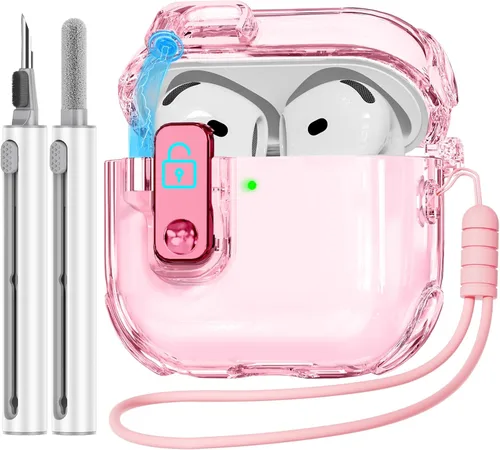 Miniatura 7 de (con bloqueo de seguridad) Funda transparente compatible con fundas de AirPods de 4ª generación con kit de limpieza, funda transparente de TPU suave