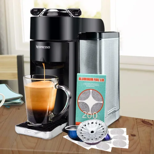 Miniatura 5 de CAPMESSO Láminas de aluminio para reutilizar cápsulas Vertuoline, tapas compatibles con la máquina de cápsulas de café Nespresso VertuoLine, 64 mm