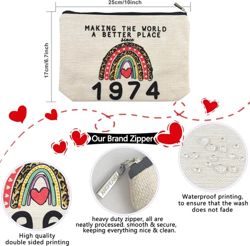 Miniatura 2 de Bolsas de maquillaje para cumpleaños número 50 para mujer, lavado de doble cara, impermeable, de lino, bolsa de viaje para cosméticos, bolsa